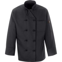 Chef Designs Spun Poly Black Ten Pearl Button Chef Coat