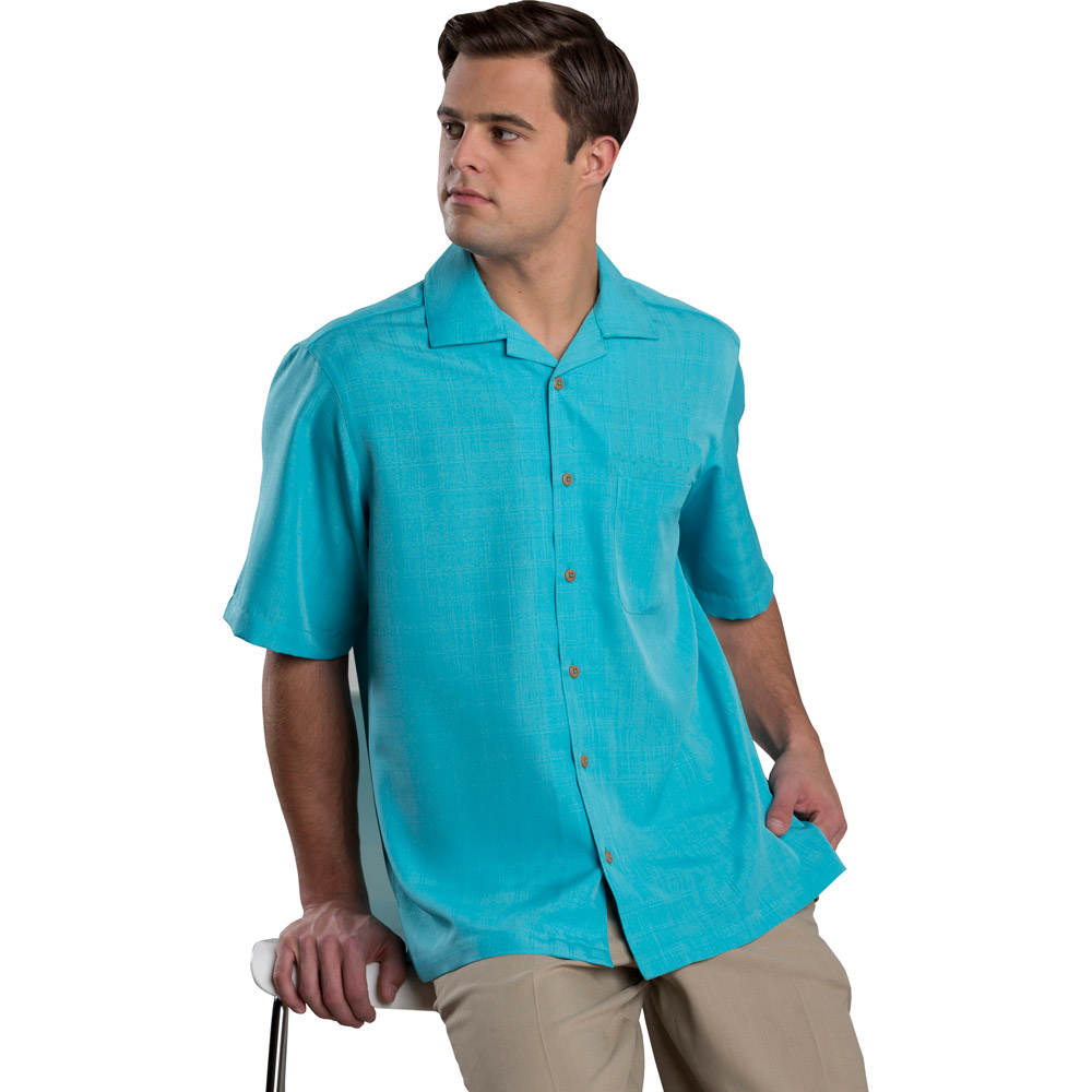 Edwards Garment Men's Open Neck Polyester Short Sleeve Classic Camp Shirt 1030 