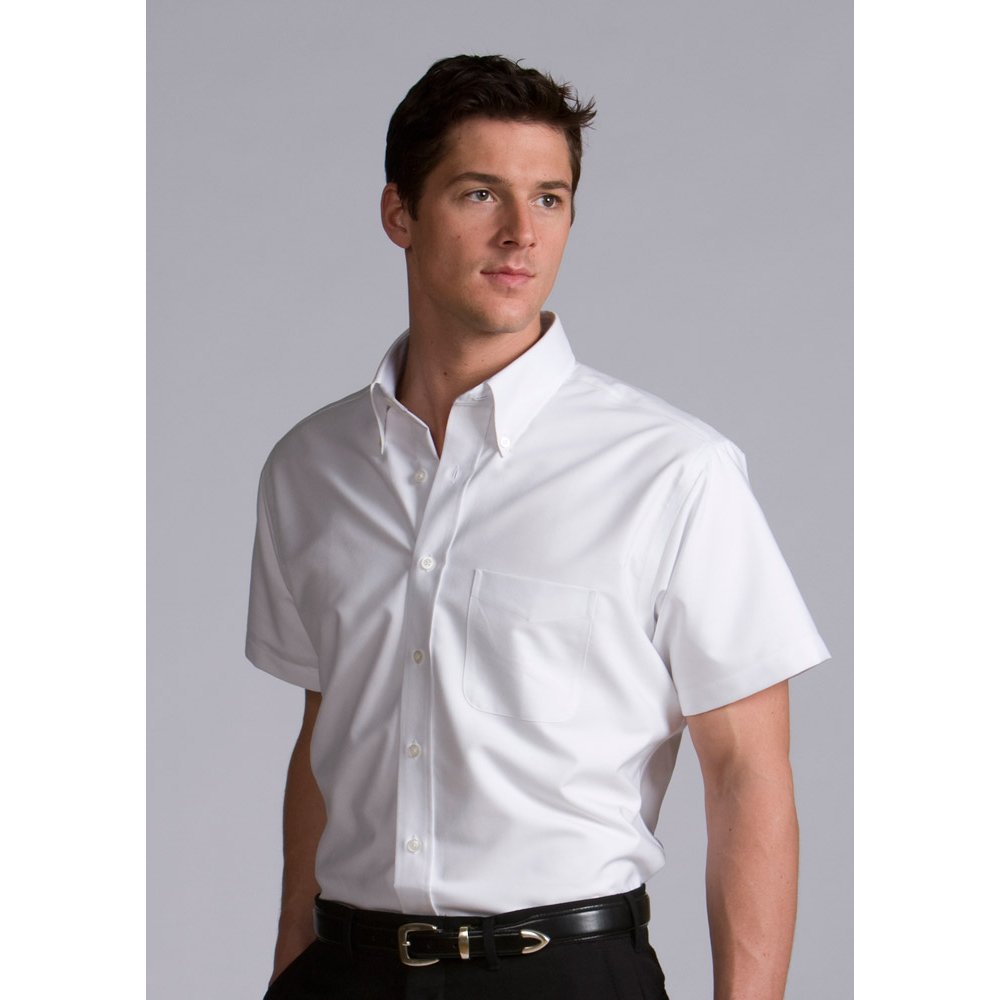 Men's Pinpoint Oxford Short-Sleeve Shirt with Button-Down Collar ...