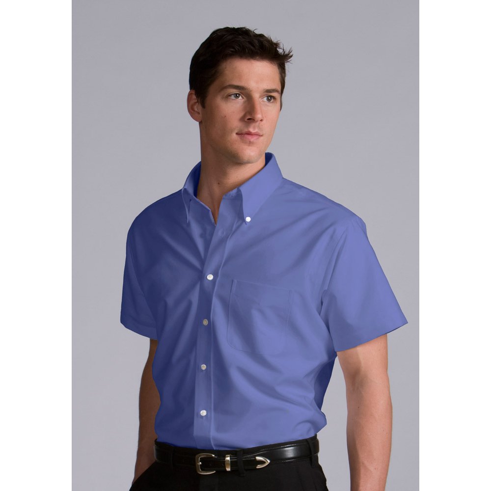 Men's Pinpoint Oxford Short-Sleeve Shirt with Button-Down Collar ...