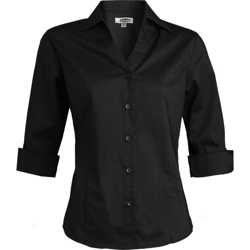 Ladies' Tailored V-Neck Stretch Blouse-3/4 Sleeve